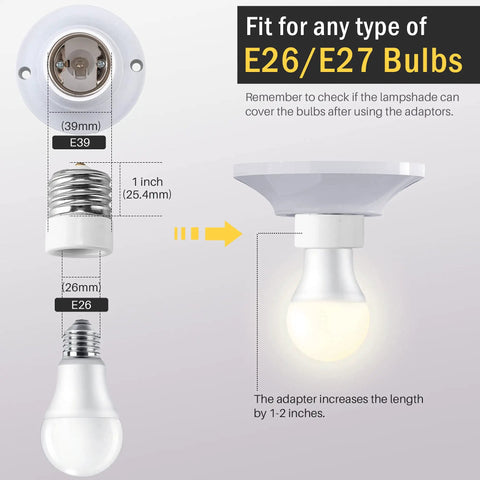 Diagram showing UL Listed Ceramic Mogul To Medium Base Socket Adapter For Antique Floor Lamps and bulb fitting details
