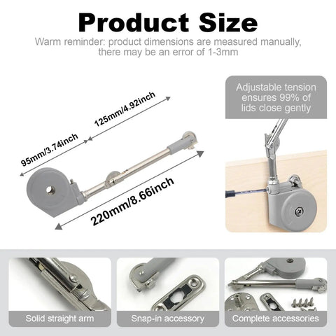 Two Pack Toy Box Hinges With Soft Close And 105 Degree Lid Stay Tension Adjustable Slow Down Chest Hinges for Toy Boxes