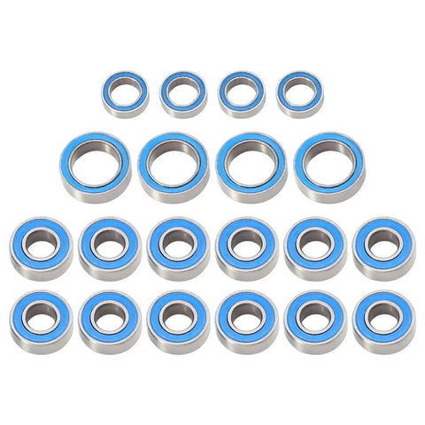 Twenty Piece Rubber Sealed Ball Bearing Kit For One Tenth Scale RC Cars TT01 TT01E TT01D TT02B Upgrades And Gear Smooth Rotations Durable Bearings For Faster Steering And Long Lasting Performance On Track Or Off Road, blue sealed bearings