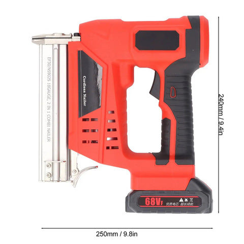 Cordless Brad Nailer And Staple Gun Combo Battery Powered Electric Nail Tool With Dual Fire Modes, red ergonomic design.