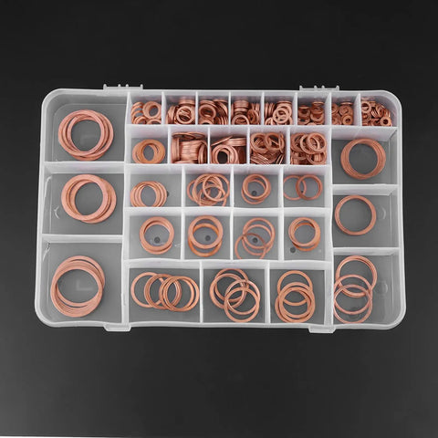 Awesome 570 Pcs Solid Copper Washers Flat Ring Kit With 30 Sizes For Car Marine And Generator Sealing Perfect Fit Engine Oil Sump Plug Gaskets Heavy Duty Hardware Set In Clear Box Totally Sick Value Pack copper washers in clear organizer