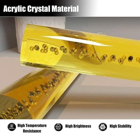 Close-up of clear acrylic material with gold bubbles, ideal for Clear Acrylic Stair Handrail Gold Brackets Hella Sturdy Wall Mounted Grab Bar Non Slip Indoor Outdoor Banister Support Pipe 2 Inch Diameter Custom Lengths Rock Solid Grip.