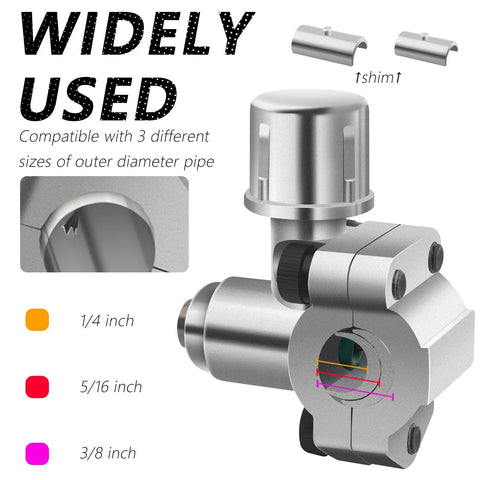 Two-piece anti-rust piercing valve kit for refrigerators, angled view; fits 1/4, 5/16, 3/8 in OD pipes.