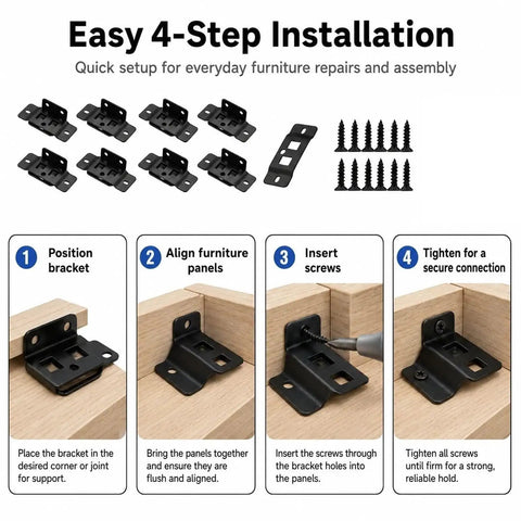 10 Pack L Shape Stainless Steel Right Angle Corner Brackets With Screws Interlocking Hidden Furniture Connectors installation steps