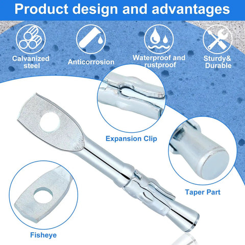 50 Pcs Eye Bolt Wedge Concrete Anchors 1/4 By 2 Inch with expansion clip, fisheye, and taper part in galvanized carbon steel.