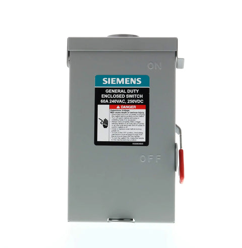 2 Pole 60 Amp 240 Volt General Duty Outdoor Non Fusible Safety Switch With Visible Blade Quick Make Quick Break 120 240V