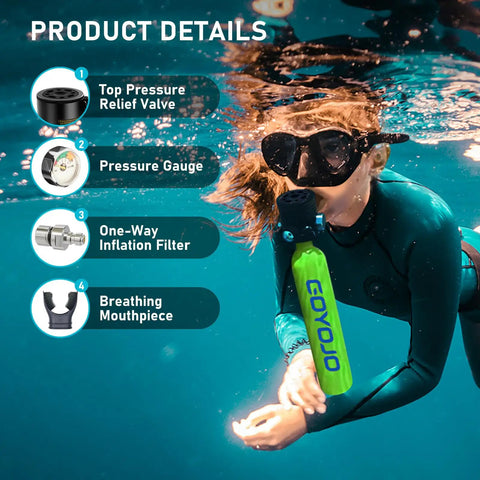 Individual using Portable 0.5L Mini Scuba Tank Kit With Dual Tanks And Pump, 3000 PSI Max, Reusable Diving Gear For Underwater Breathing Training