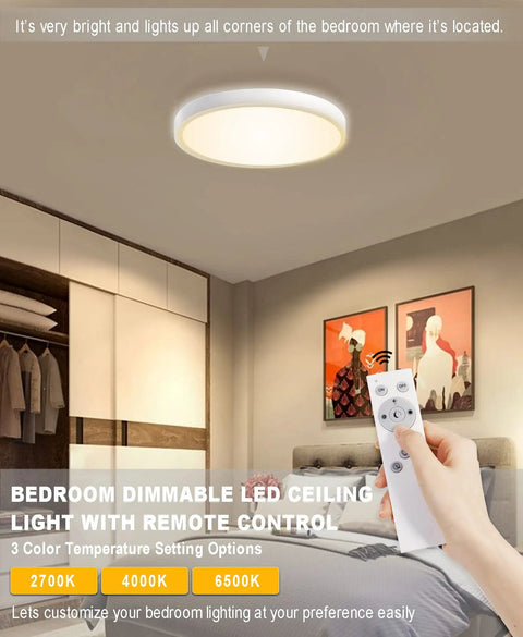 Smart Ceiling Light Fixture Flush Mount LED 24W 2400 Lumens Round 12 Inch Dimmable With Remote And Voice Control setup in bedroom