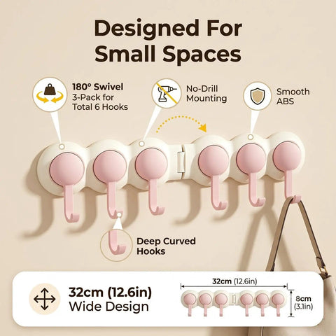 Game Changer Adhesive Corner Hooks With Smooth 180 Degree Rotation Foldable Rack Beats Drilling Hassles EZ Secure Hangers 3-pack with 6 hooks.