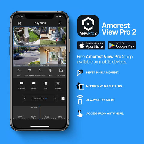 Amcrest View Pro 2 app interface on smartphone for ProHD 4MP PTZ Outdoor Security Camera With 4X Optical Zoom IP66 Vandal Proof