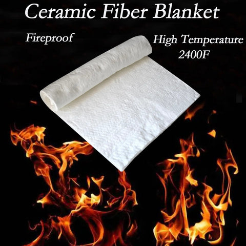 Front view of white ceramic fiber blanket with rolled edge; heat-resistant insulation sheet for stoves and fireplaces