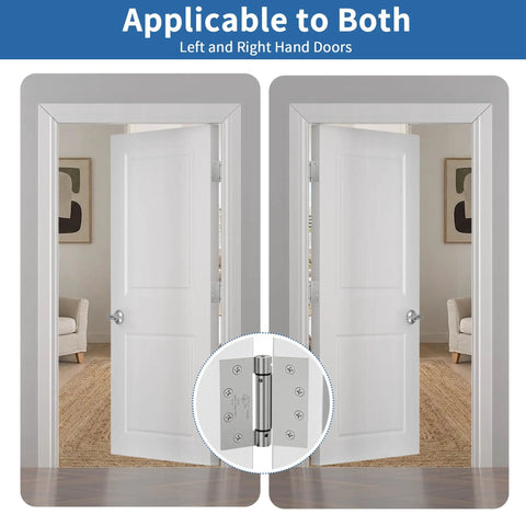 4.5 Inch Self Closing Door Hinges Brushed Nickel 2 Pack Square Spring Hinges Heavy Duty Cabinet Hardware for Bedroom Kitchen Pantry Garage Stop the Racket Solid Construction Automatic Snap Close Action on left and right doors.