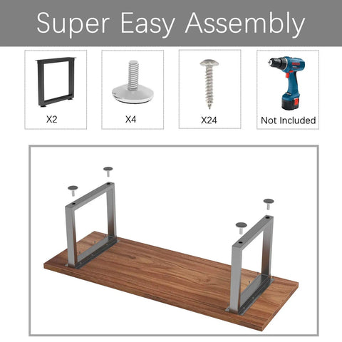 Super easy assembly of Heavy Duty Metal Table Legs With Adjustable Feet Seventeen Point Seven Inch Wide And Sixteen Inch High.