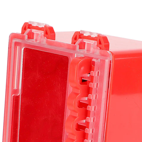 Tough As Nails Wall Mount Group Lockout Box Featuring Eight Digit Combination And Transparent Viewing Window To Secure Eight Hanging Padlocks Heavy Duty Abs Construction showing the locking mechanism and transparent window.