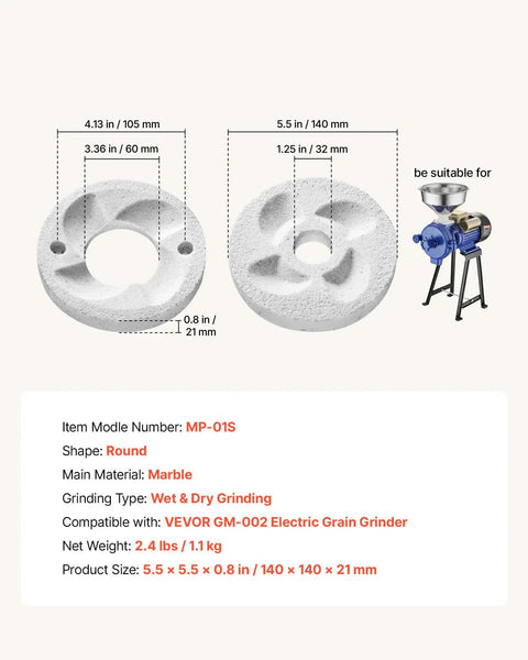 Two Pack Grinding Sheets For Electric Grain Mill Grinder Dry And Wet Grinding Discs Replacement Plates For GM002 Corn Spice Mill Built Tough Stainless Steel Easy Swap For Fresh Flavor, marble, 5.5 x 5.5 x 0.8 in