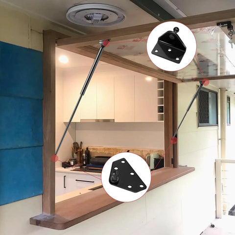 Heavy Duty 30 Inch Gas Strut With Mounting Bracket Rv Camper Truck Tonneau Cover Snowmobile Trailer Lid installed in kitchen hatch.
