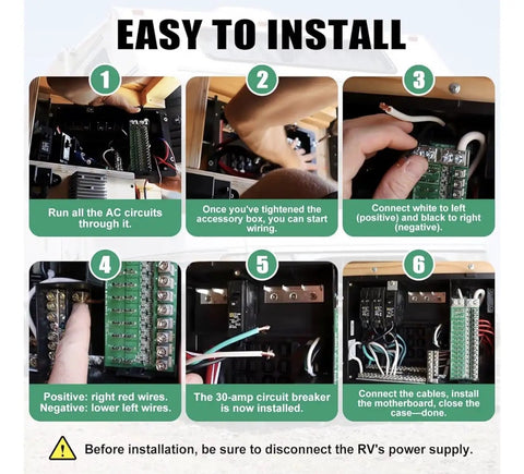 Easy install steps for Rugged RV Power Hub And Distribution Center With 30 Amp Or 50 Amp Main Breaker 120 240V Dual Voltage