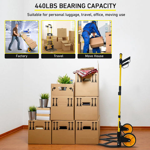 Amazon folding hand truck with aluminum frame, retractable handle, and yellow wheels for moving boxes/luggage
