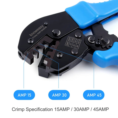 Knoweasy Powerpole Crimper Handles 15 30 And 45 Amp Connectors For Anderson Powerplugs showing crimp specification for connectors.