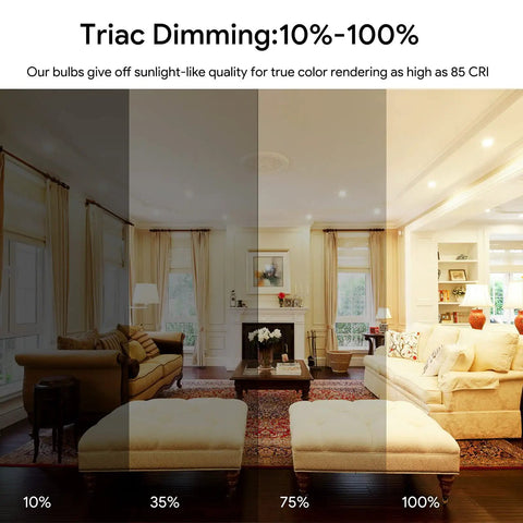 Living room with dimming levels from 10% to 100% using 12 Pack BR30 LED Recessed Light Bulbs 1100 Lumens 85W Equivalent Dimmable Daylight 5000K