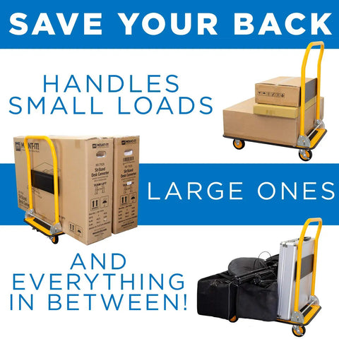 Heavy Duty Folding Hand Truck Dolly Featuring A Rock Solid 660 Pound Weight Capacity And Easy Glide 360 Swivel Casters Foldable Flatbed Cart for moving boxes.