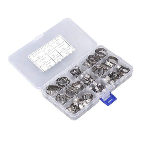 80 Piece Stainless Steel Hose Clamp Assortment Kit With Pliers And Case For Auto Work, Rust Proof Clamping Tools For Plumbing Or Repair Jobs No Leaks Guaranteed To Get The Job Done Right. 80-piece stainless clamp set in case