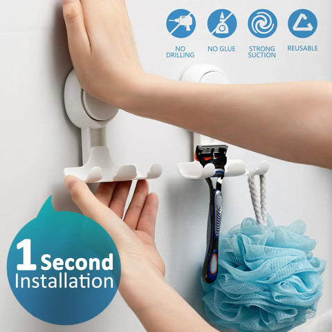 Two Pack Suction Cup Razor Holder For Shower And Bathroom Organizer No Drill Easy Install Strong Suction Wall Hooks For Razor