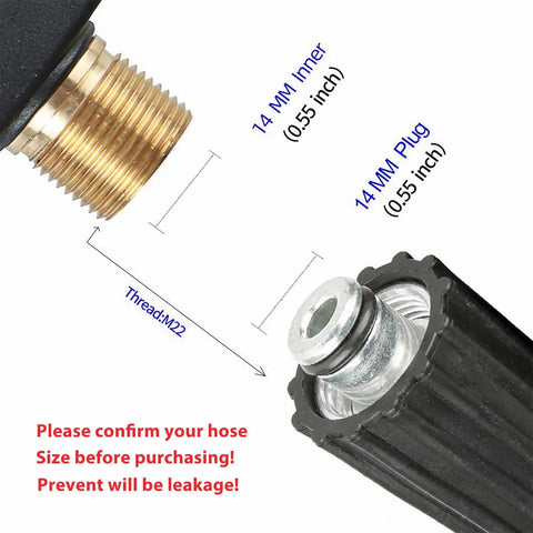 Compact Pressure Washer Gun With Foam Cannon For Cars connection detailing showing 1/4 inch quick connector and M22 thread