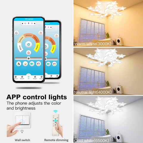 12 Heads LED Flush Mount Ceiling Light Fixture With Dimmable Chandelier Style Remote And App Control showing color temperature settings.