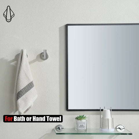 Chrome Bathroom Towel Hook Set Heavy Duty 304 Stainless Steel Wall Mounted Coat Robe Hooks with towel in use by mirror