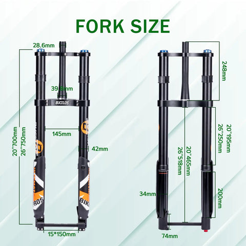 Fat Tire 26 Inch Air Fork For Electric Mountain Bike With Inverted Suspension Thru Axle 15x150mm 180mm Travel Diagram