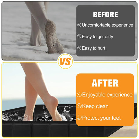 Comparison of walking on sand vs using Upgraded Portable Shower Pan 41 By 41 By 5 Inch Rugged Non Slip Base With Drain Hole And Mesh Storage Bag