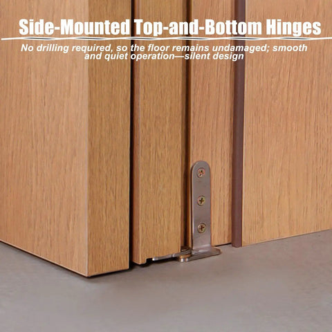 No Sweat 180 Degree Folding Door Hardware Heavy Duty Wall Hugger Pivot Hinge Kit showing side-mounted hinge detail.