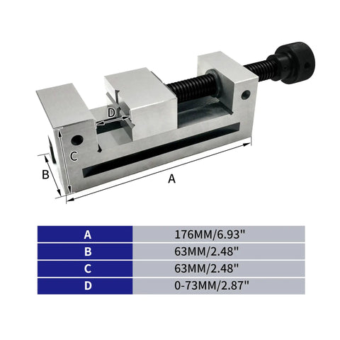 Pro Grade Vise V-Groove Bench Clamp with 2.5 Inch Jaw Opening and 2 Inch Jaw Width, shown with dimensions for precision work.