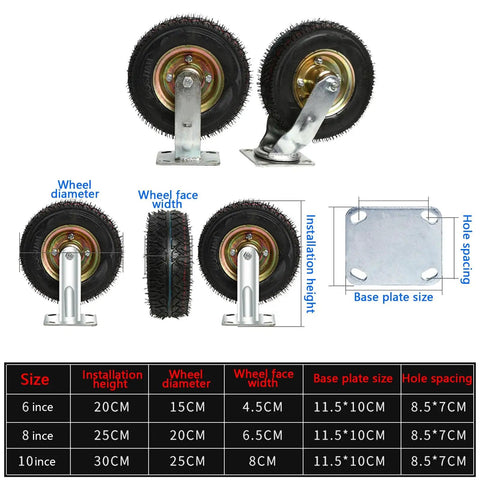 Heavy Duty Rubber Caster Wheels With 360 Degree Swivel Action For Furniture And Workbenches with rubber tires and metal mount base.