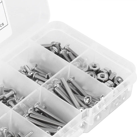 Dope 304 stainless steel pan head screws with hex nuts and washers set for serious machinery hardware maintenance, featuring 22 pieces in a massive 180 piece assorted machine screw kit that is totally bombproof for any wild DIY or pro repair job.