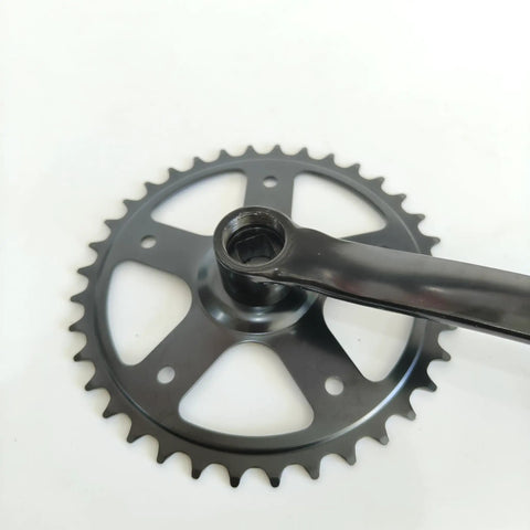 Ride Ready Single Speed Bicycle Crankset 36T 170mm Steel Chainring Arm Square Taper For Fixed Gear Bikes Nine Sixteenth Inch Pedal Compatible 150mm Chainring Diameter Triangle Design showing black steel crank arm