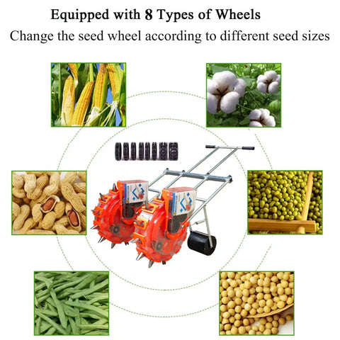 Walk Behind Garden Seeder Six Hole Seed Spreader Hand Push Planter With 8 Wheels For Different Seed Sizes in Home Gardens