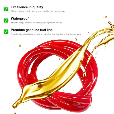 Flexible Silicone Fuel Line Hose For Motorcycle Dirt Bike ATV Red Anti Corrosion Gas Line Tubing High Temperature Vacuum Tubing Replacement Soft Yet Durable Fuel Hose For Racing And Everyday Ride