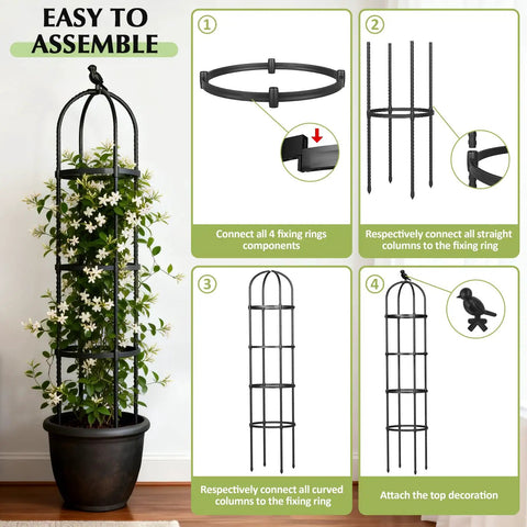 Garden Trellis Obelisk For Climbing Plants Outdoor 6.2 Ft Plant Support with setup steps in assembly guide