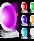 Color Changing 6 Inch Slim LED Recessed Light Kit With Junction Box, Smart WiFi Downlights, showing various color options