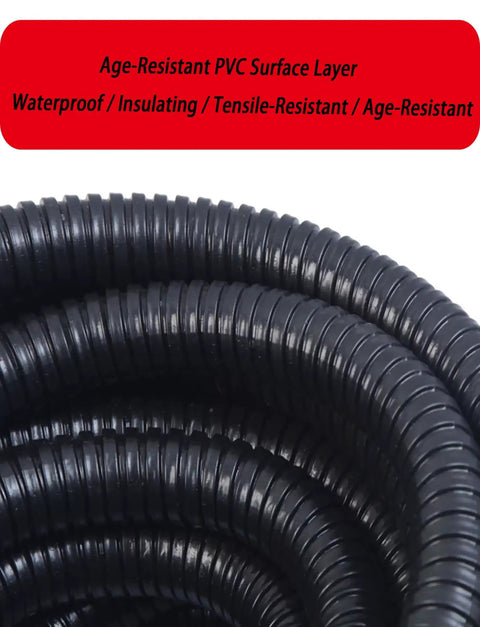 Close-up of Heavy Duty Flexible PVC Coated Metal Conduit With Corrugated Wire Protection Sleeve for Railways and Locomotives.