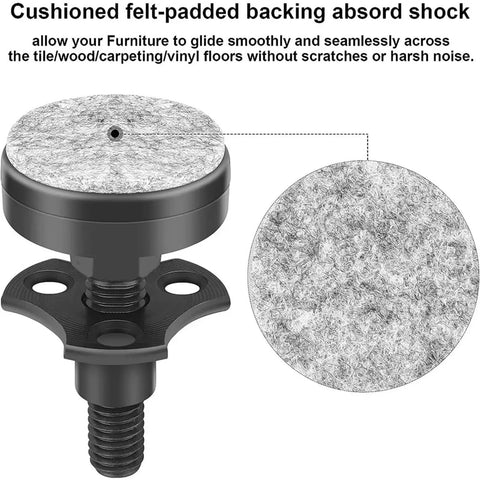 Close-up of Beefed Up Heavy Duty Adjustable Leveling Feet Kit 12 Pcs showing felt-padded backing and precision threaded adjustment