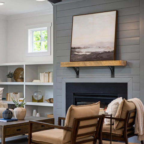 Rock Solid Heavy Duty Shelf Brackets Handle Up To 900 Lbs Matte Black Mantel And Countertop Supports 6 By 5 Inch set under wooden shelf.
