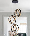 Modern LED Chandelier With 6 Ring Ball Design Black Pendant Lamp 18W Dimmable Ceiling Light Fixture For Living Room Kitchen Island And Dining Area Sleek Durable Iron And Acrylic