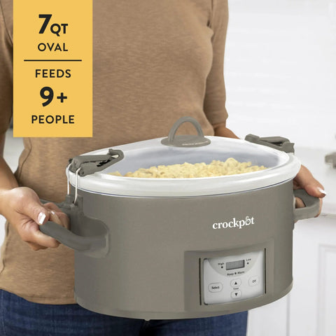 Heavy Duty 7 Quart Programmable Slow Cooker With Secure Locking Lid And Bright Digital Screen Cook And Carry Electric Pot for easy meal prep.