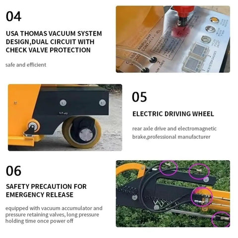 Electric Vacuum Glass Lifter With Hydraulic Arm 300 To 500 Kg Capacity control panel and electric driving wheel detail.