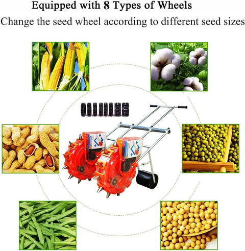 Double Row Hand Push Garden Seeder Roller Seeding And Fertilizer Applicator Manual Seeder Row Planter with 8 seed outlets