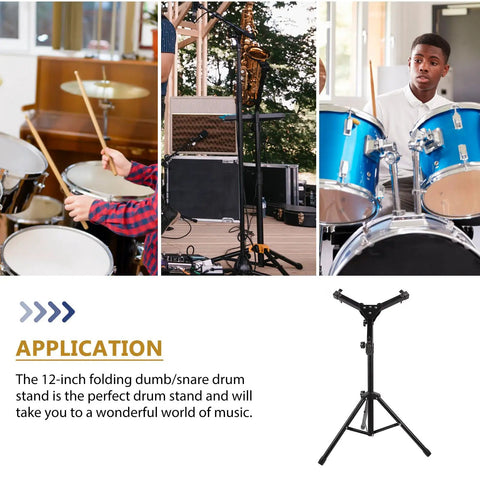 Badass Adjustable Snare Drum Rack And Practice Stand With Rock Solid Non Slip Base Plus Straight Up Portable Double Drumstick Shelf And Quick Hinge Height Adjustment For Pro Music Gear in use with drummers.
