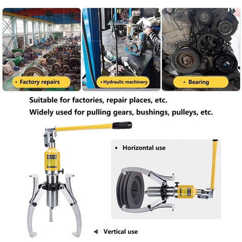 Heavy Duty Hydraulic Gear Puller 20 Ton Max Pull Force 2 Or 3 Jaw Bearing Separator Hub Remover Forged Steel in factory setting.